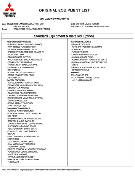 2012 Mitsubishi Lancer Evolution X GSR