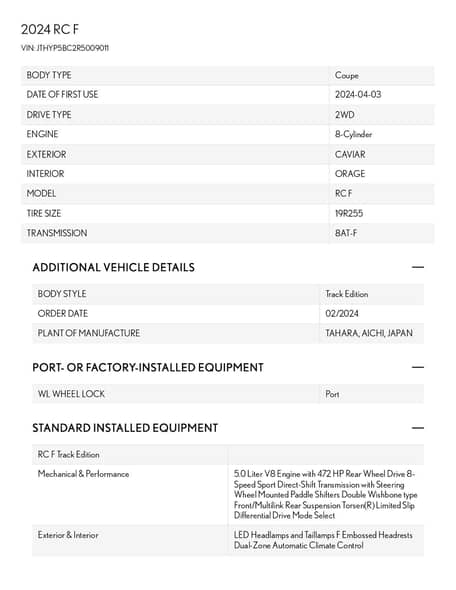 Lexus RC F Track Edition 2024