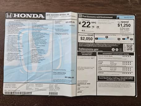 Honda Accord EX-L V6 Coupé 2016